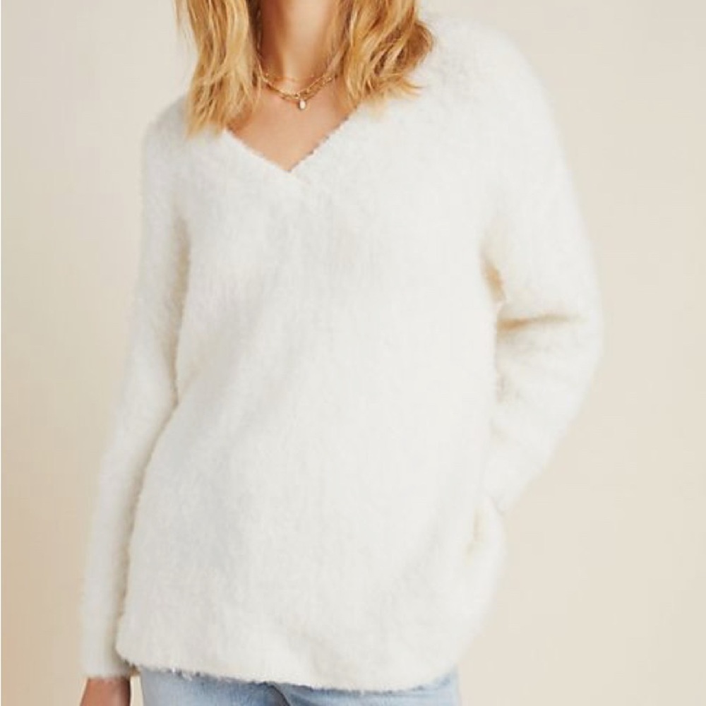 Cozy White V-Neck Sweater // Simone Sweater Ivory - Picture 3 of 11